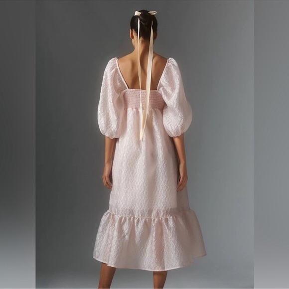 New By Anthropologie Textured Pink Puff-Sleeve Dress SP Small petite - Picture 4 of 10